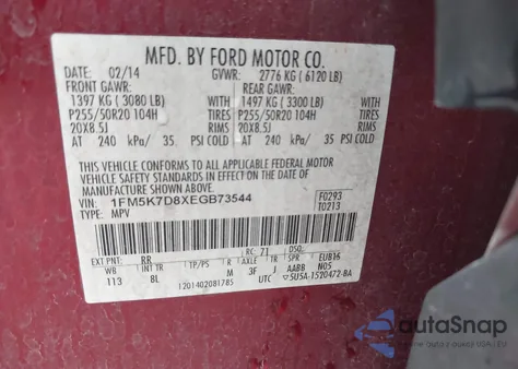 2014 Ford Explorer Xlt z USA, uszkodzony, nr VIN 1FM5K7D8XEGB73544